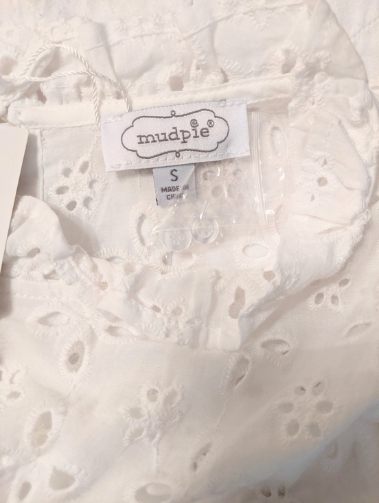 NWT MUDPIE Babydoll White Eyelet Lace Tiered Knee Length Ruffles Dress Small - Picture 5 of 6
